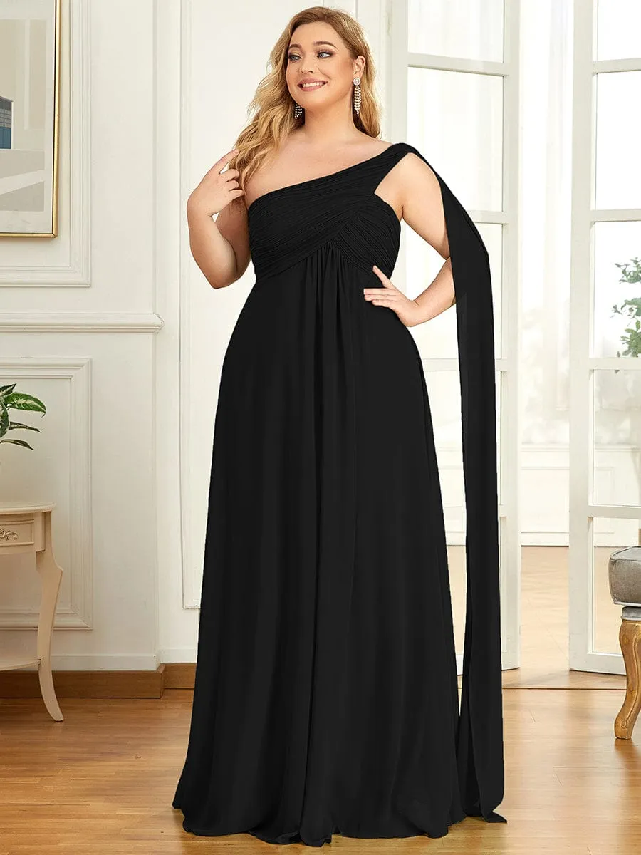 Pleated One Shoulder Long Chiffon Formal Evening Dress