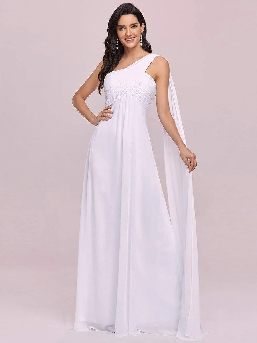 Pleated One Shoulder Long Chiffon Formal Evening Dress