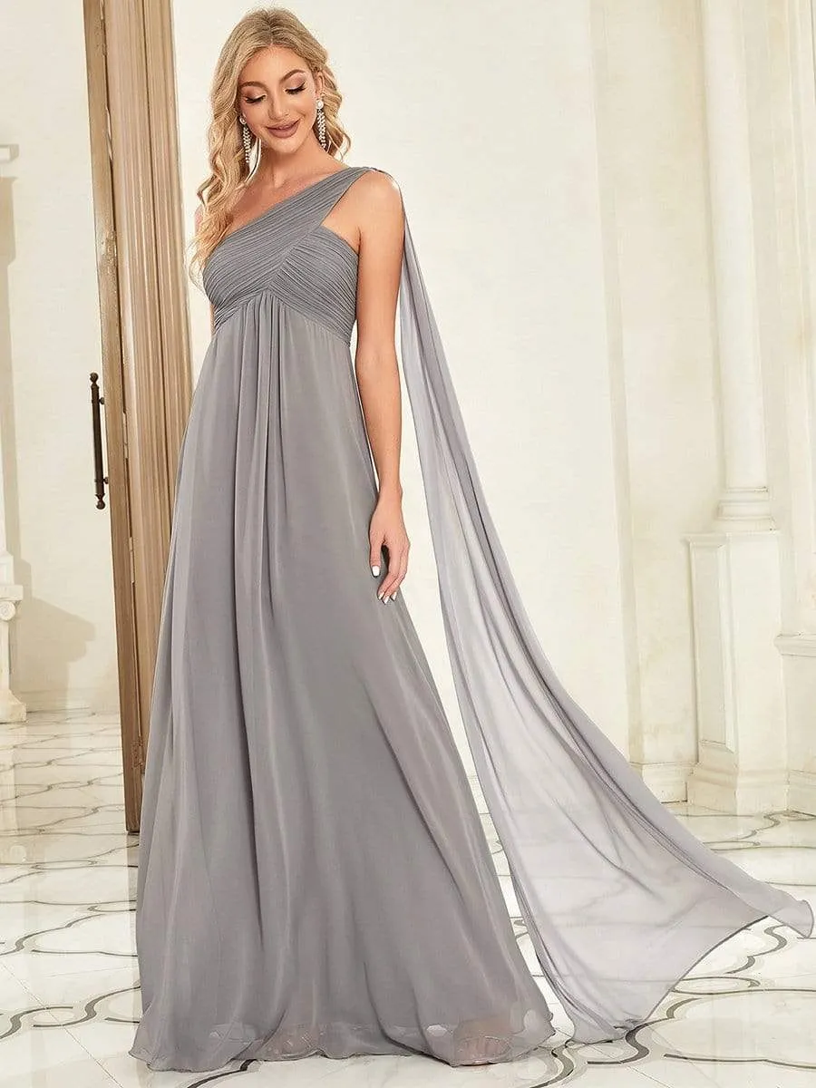 Pleated One Shoulder Long Chiffon Formal Evening Dress