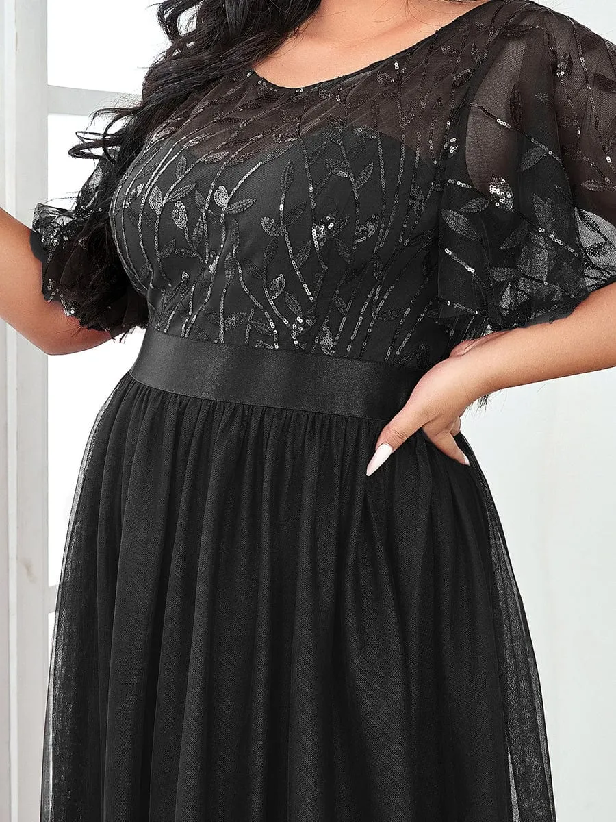 Plus Size Sequin Bodice Long Formal Evening Dresses