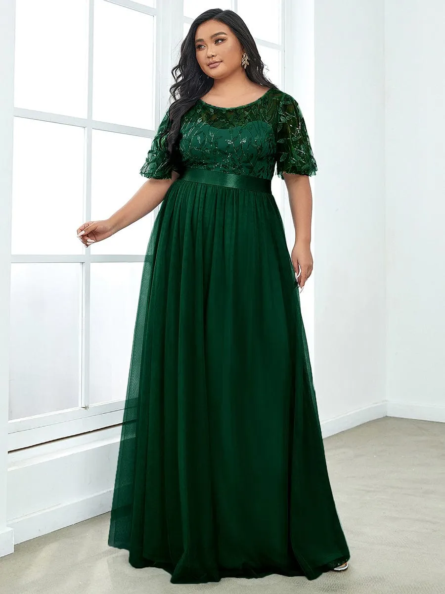 Plus Size Sequin Bodice Long Formal Evening Dresses