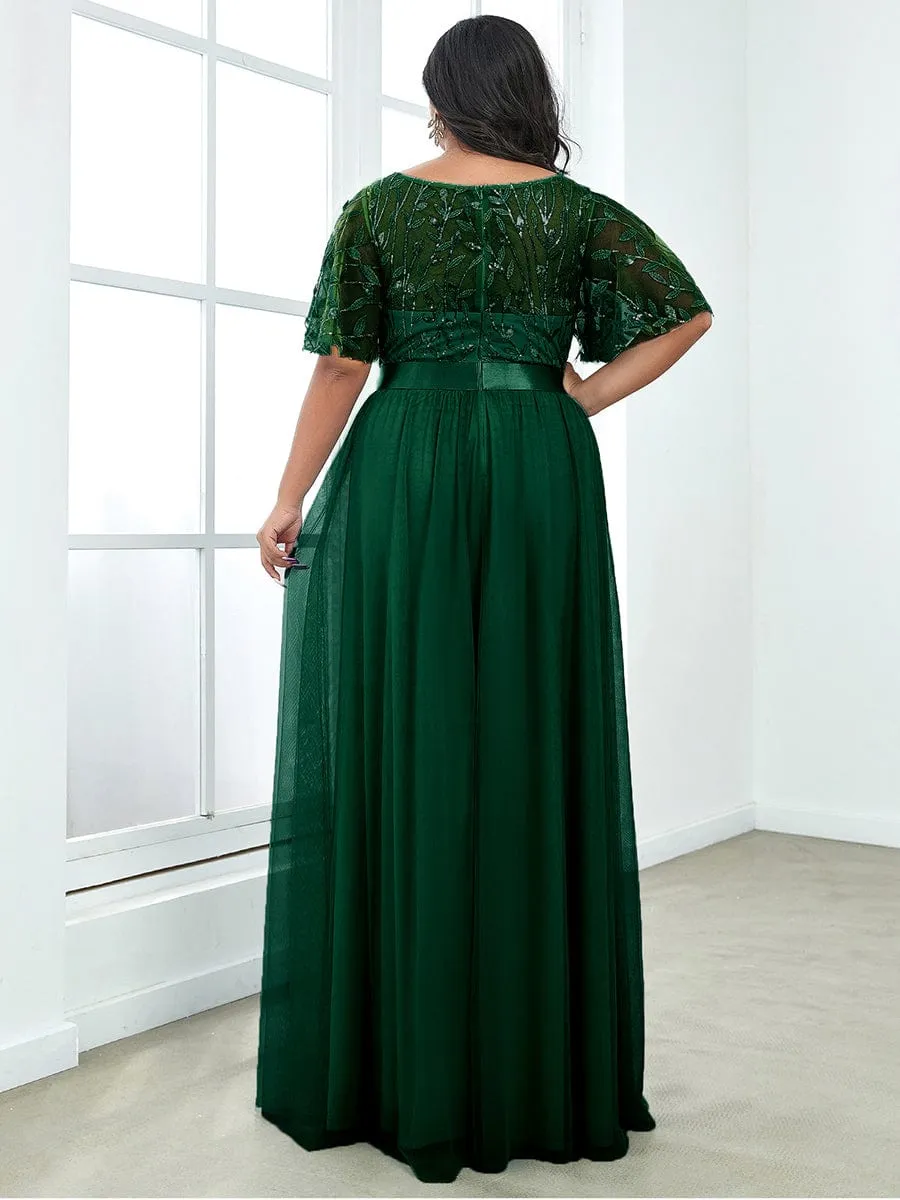 Plus Size Sequin Bodice Long Formal Evening Dresses