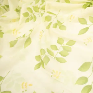 Printed Cotton Voile Design-36 Green Leaves on Light Yellow