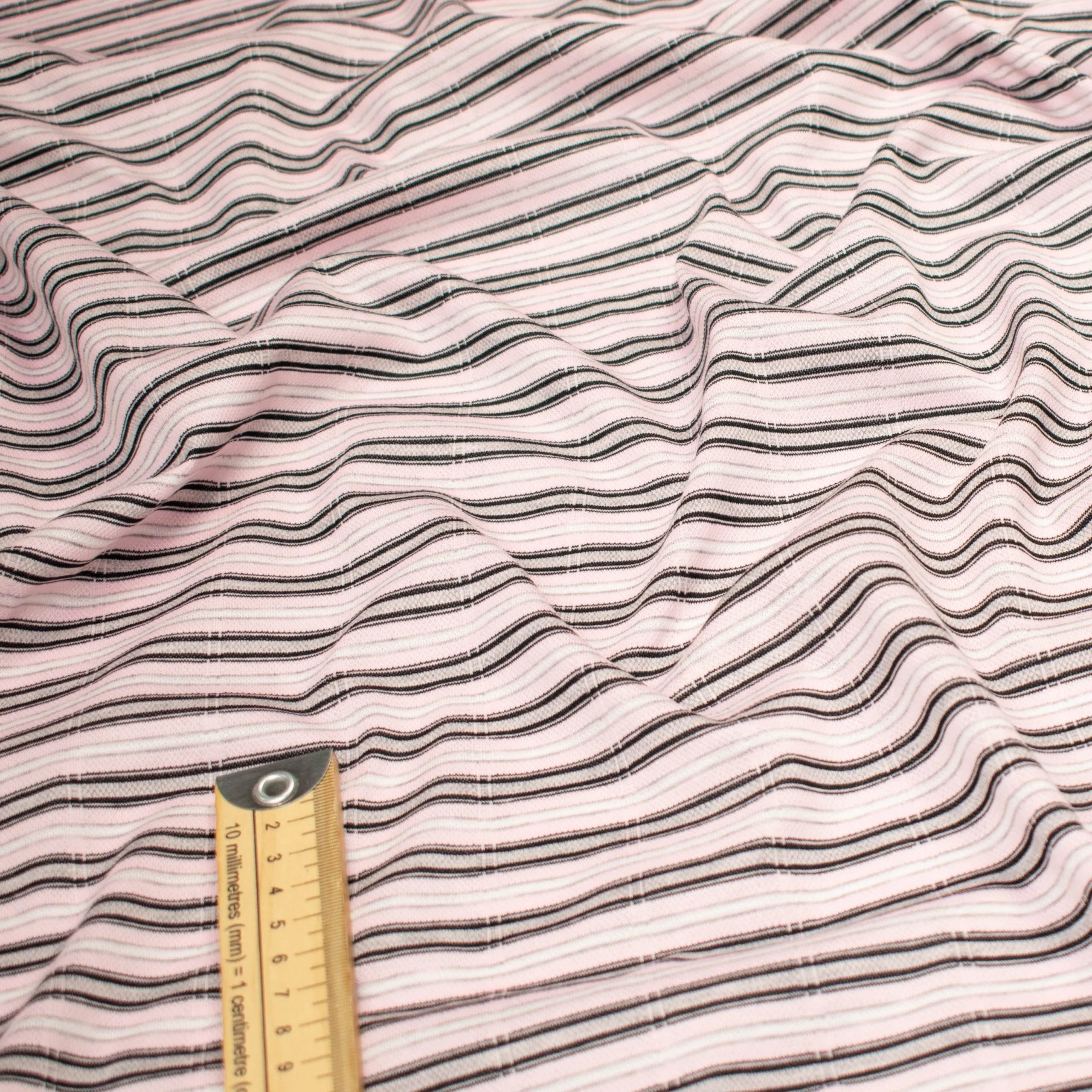 Printed Knits Design-30 Baby Pink & Black Stripes