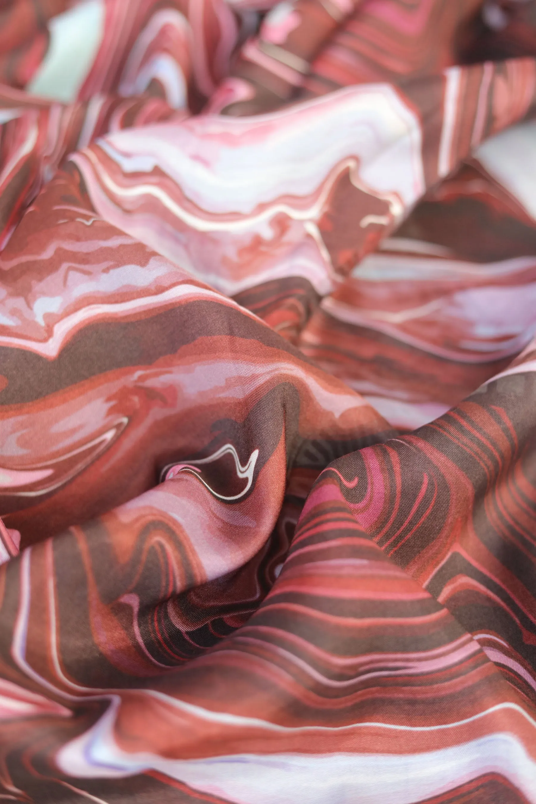 Rio Red Marble Printed Natural Muslin Silk Fabric