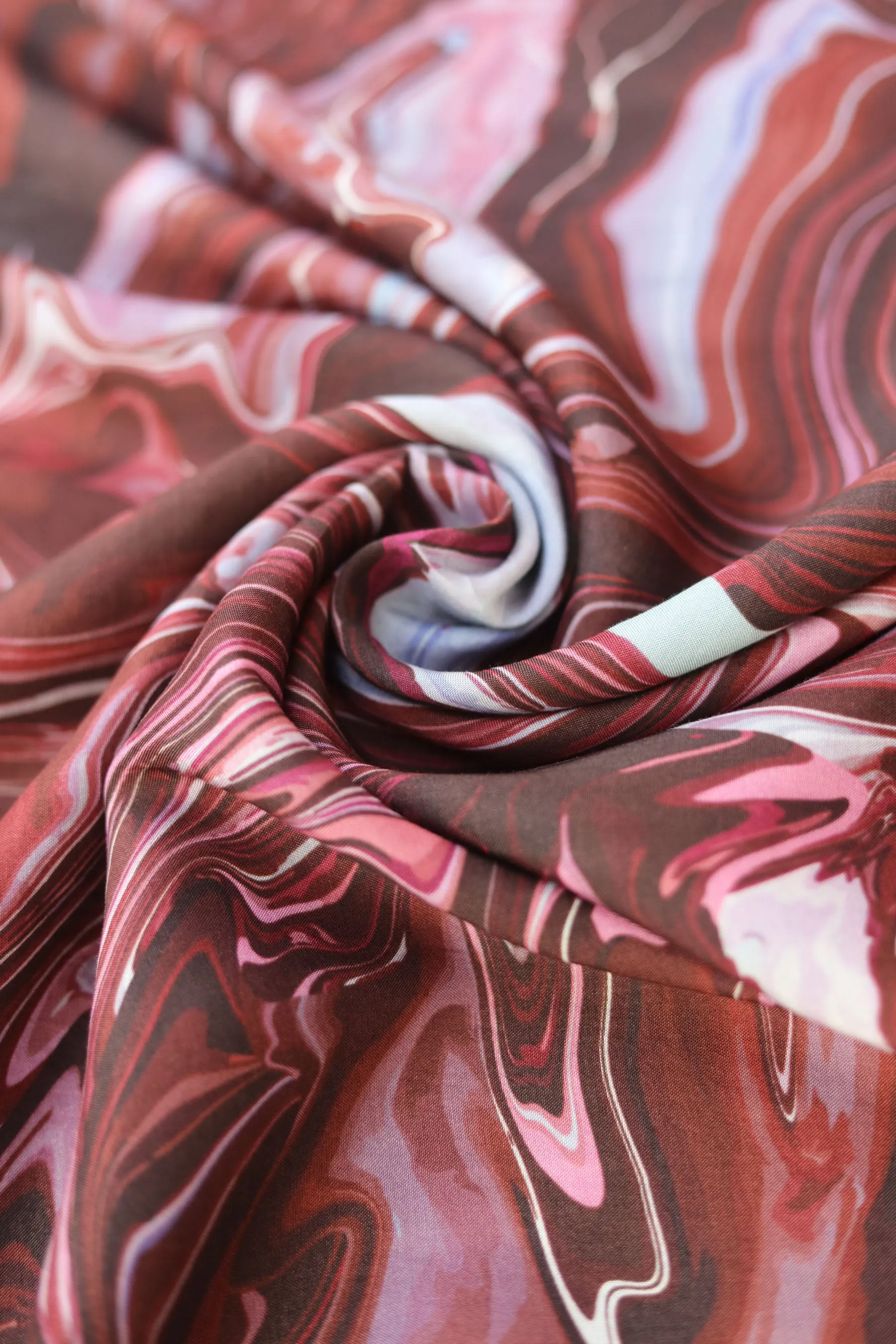 Rio Red Marble Printed Natural Muslin Silk Fabric