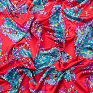 Satin Prints Design-205 Multicolor Mosaic on Red