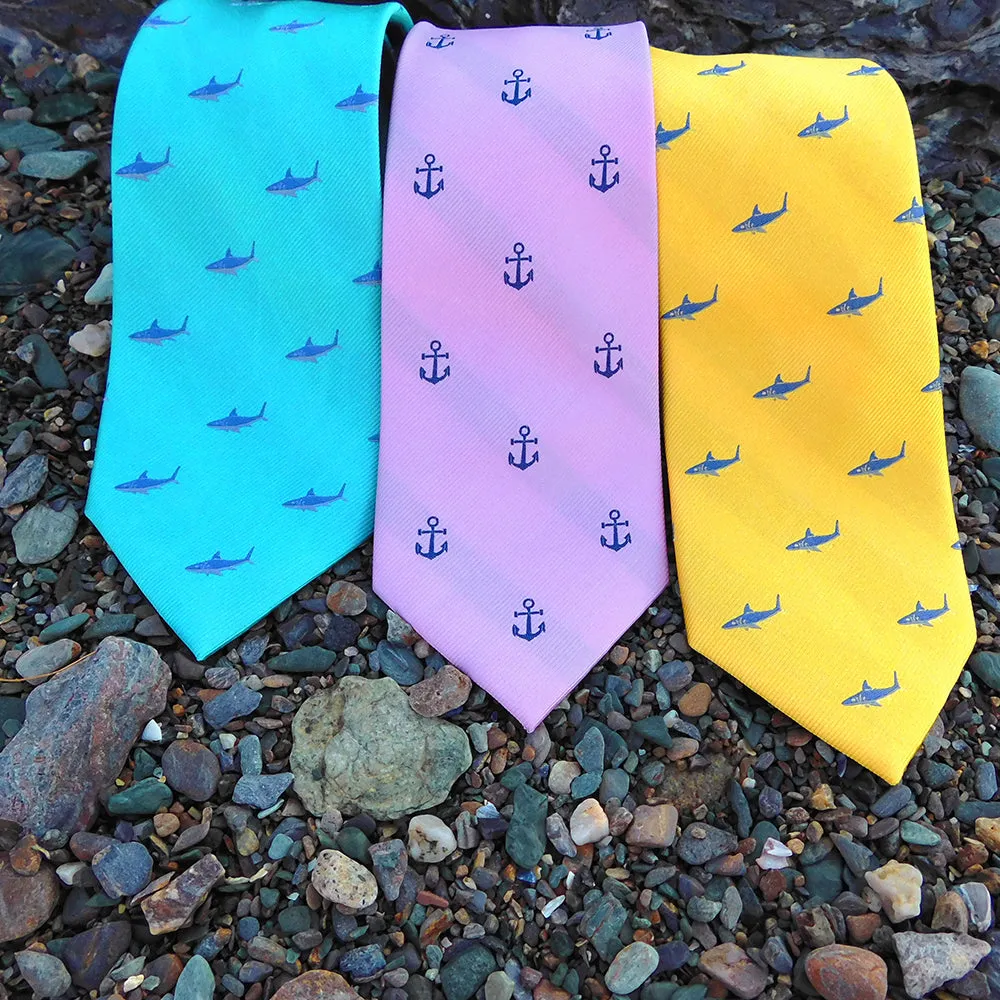 Shark Necktie - Blue on Yellow, Woven Silk