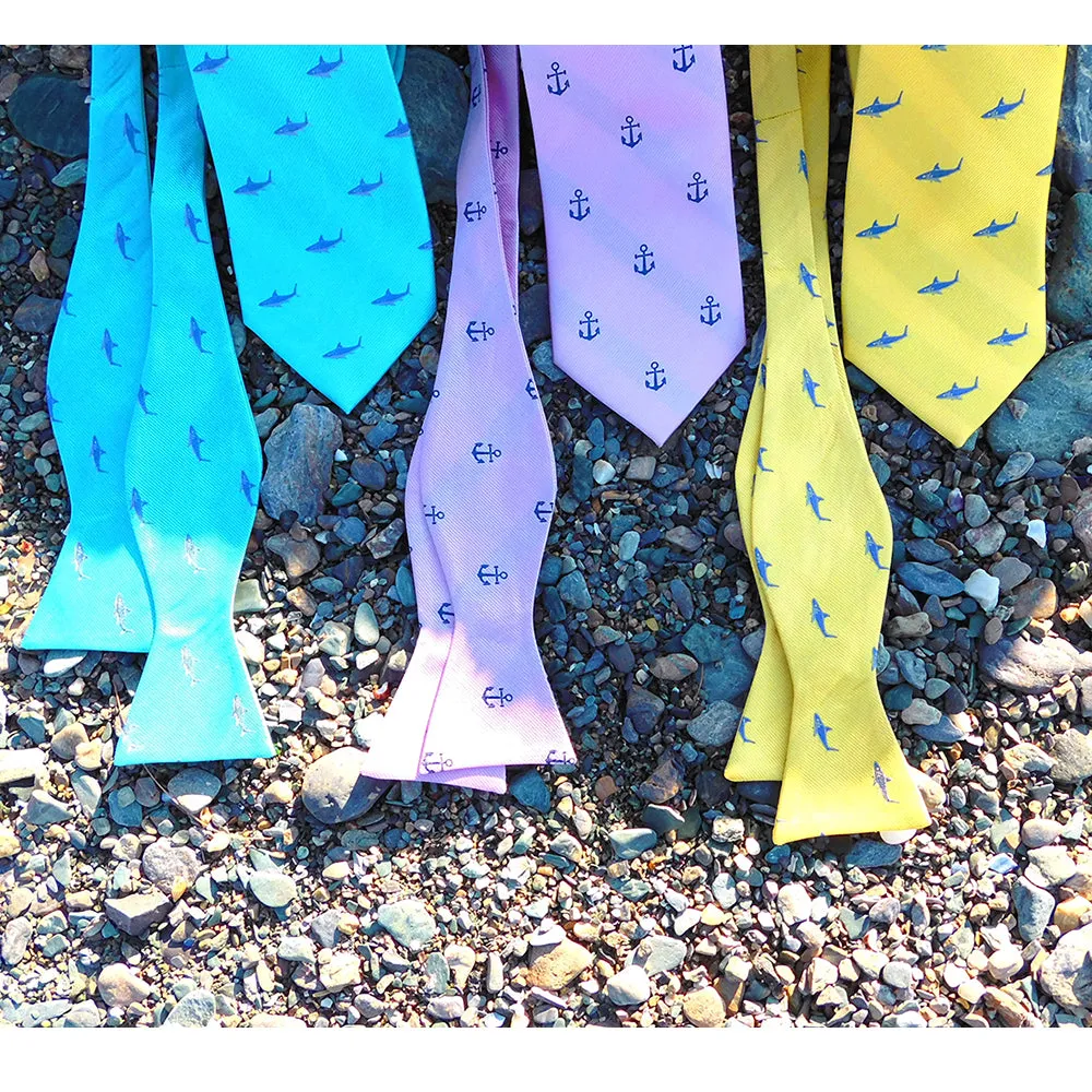 Shark Necktie - Blue on Yellow, Woven Silk