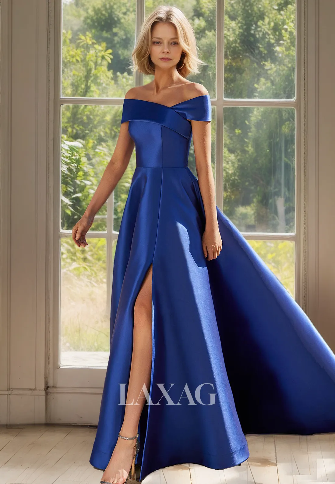 Simple V-Neck Sleeveless Floor-Length Cocktail Gowns Satin A-Line Mother of the Bride Dress