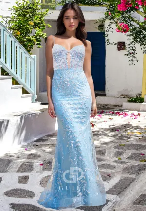 Sky Blue Spaghetti Straps Sweetheart Prom Dress with Appliques Corset Evening Party Dress