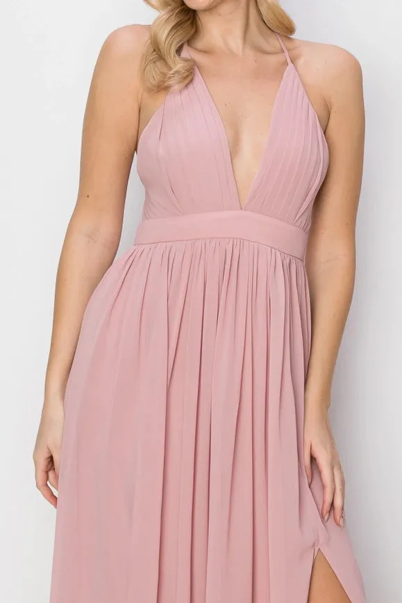 SLEEVELESS Double Strap Slit Maxi Dress PINK