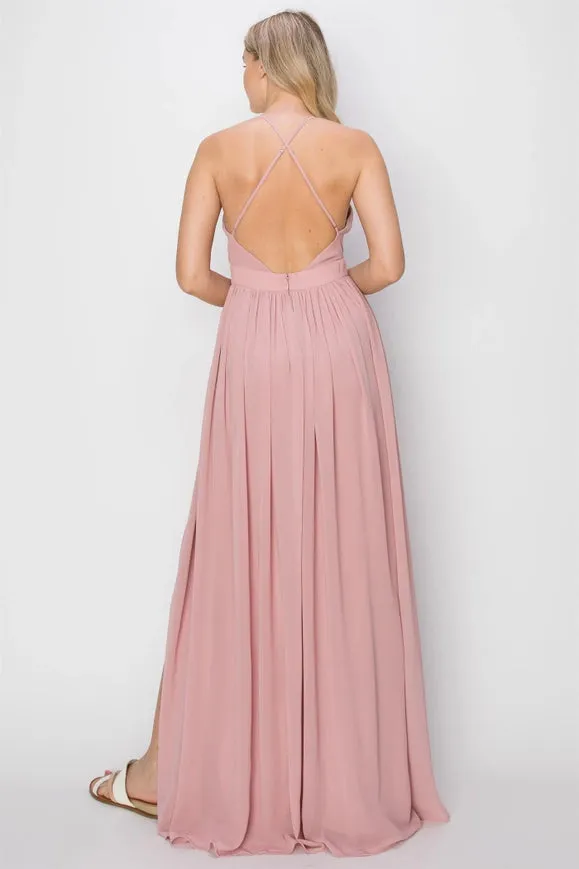 SLEEVELESS Double Strap Slit Maxi Dress PINK