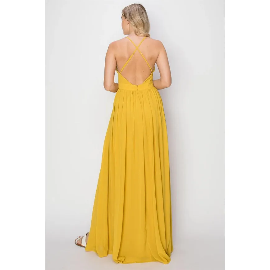 SLEEVELESS Double Strap Slit Maxi Dress YELLOW