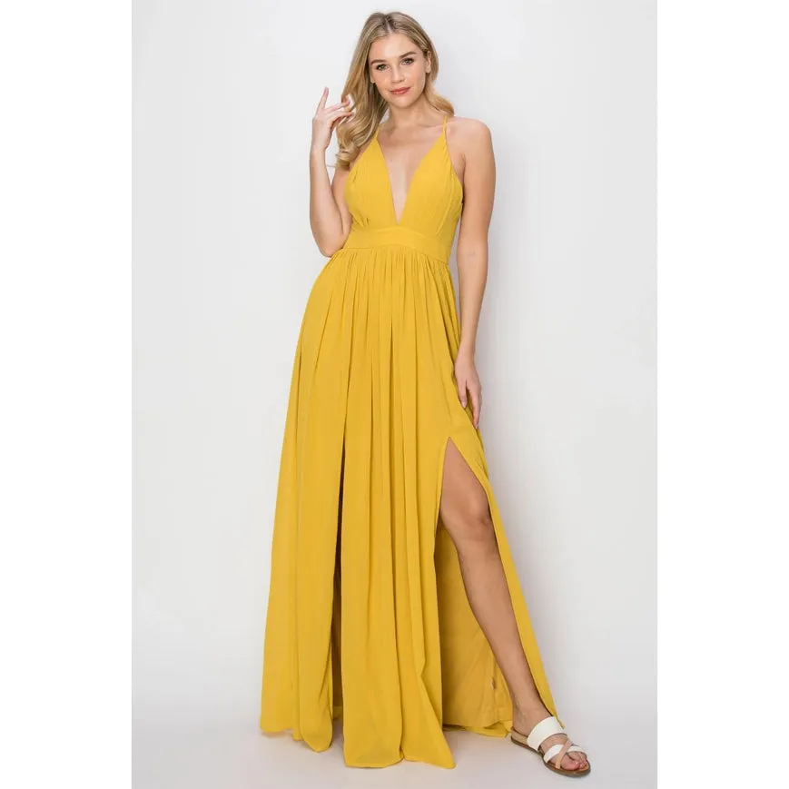 SLEEVELESS Double Strap Slit Maxi Dress YELLOW