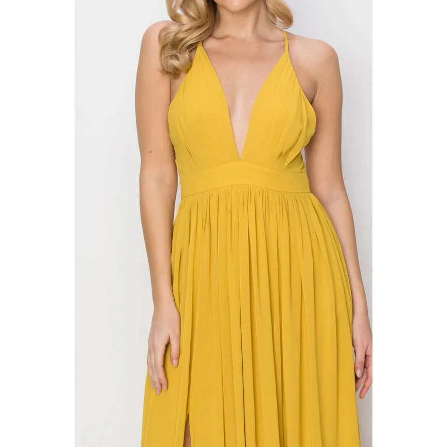 SLEEVELESS Double Strap Slit Maxi Dress YELLOW