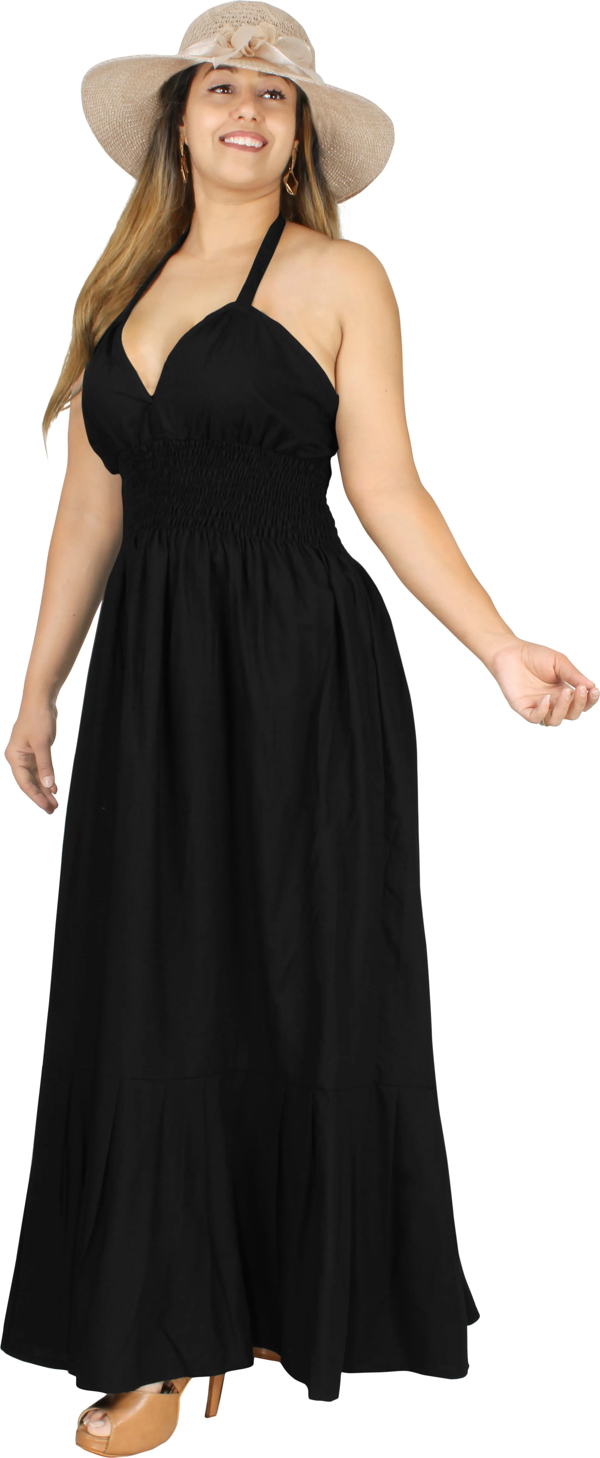 Solid Black Halter Neck Long Maxi Dress