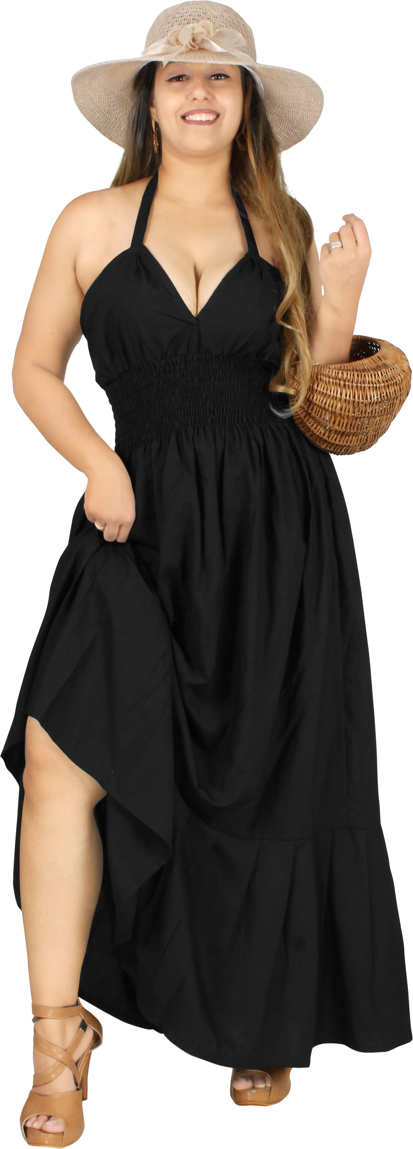 Solid Black Halter Neck Long Maxi Dress