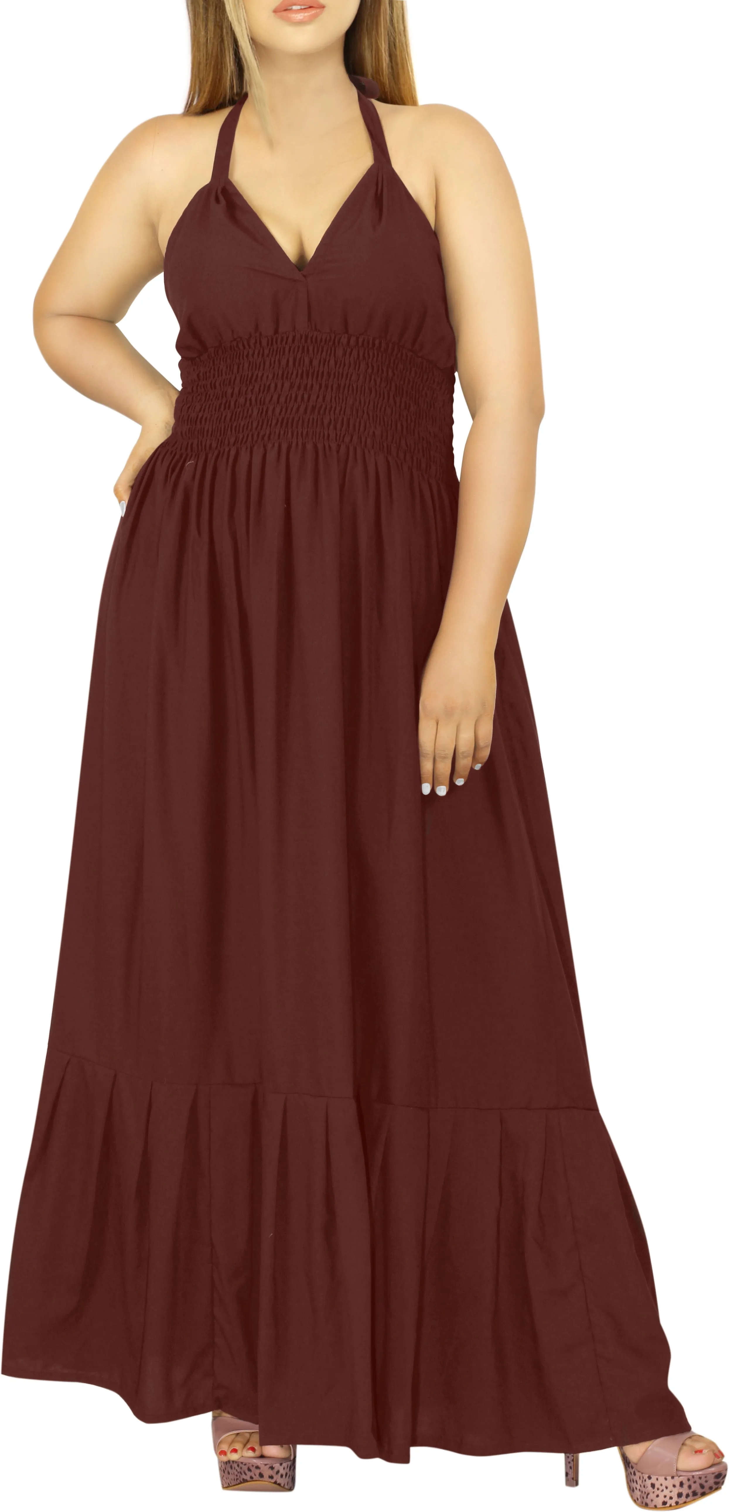 Solid Violet Halter Neck Long Maxi Dress