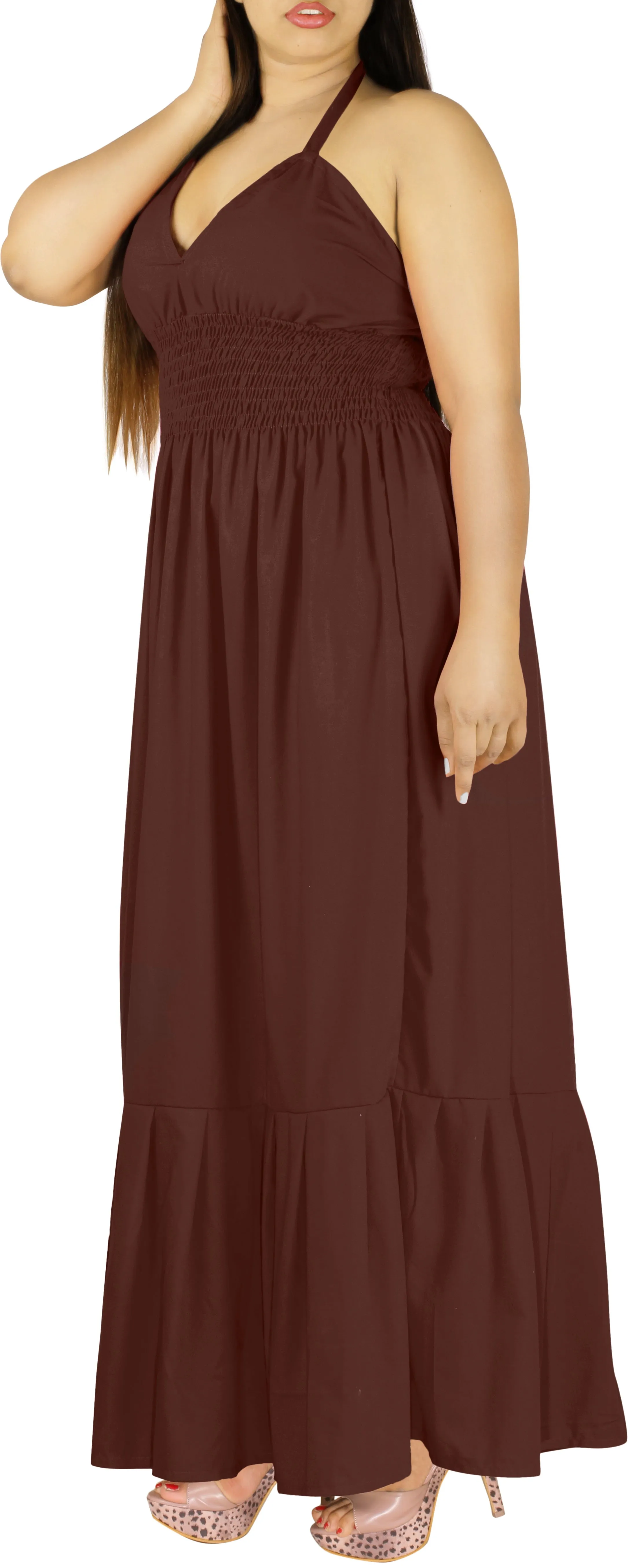 Solid Violet Halter Neck Long Maxi Dress