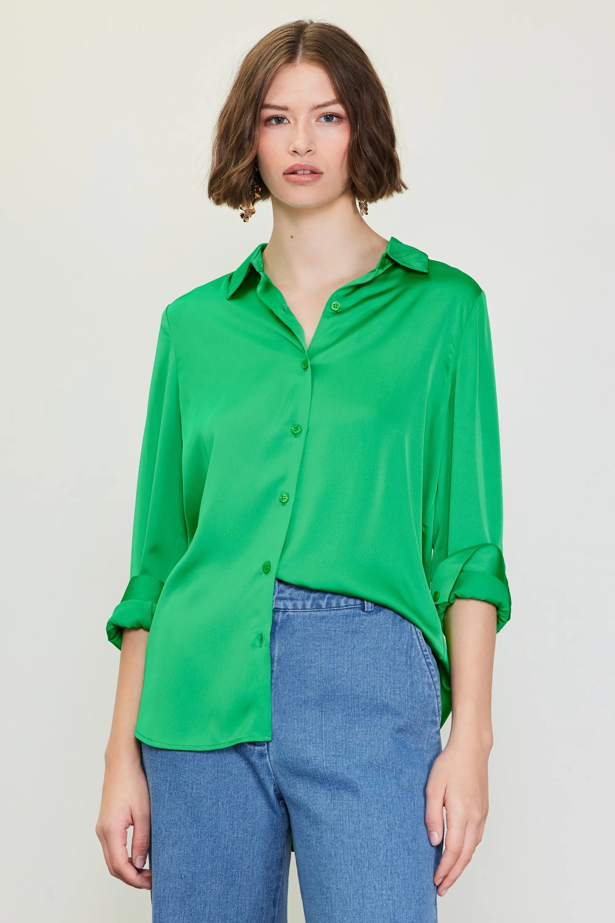 SPRING SATIN BUTTON UP BLOUSE