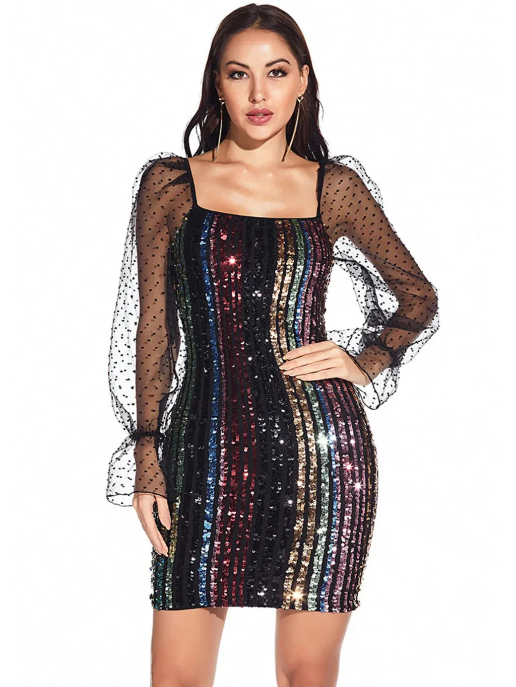 TastyHottie - MESH LONG SLEEVE SEQUINED DRESS