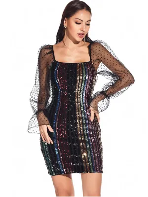 TastyHottie - MESH LONG SLEEVE SEQUINED DRESS