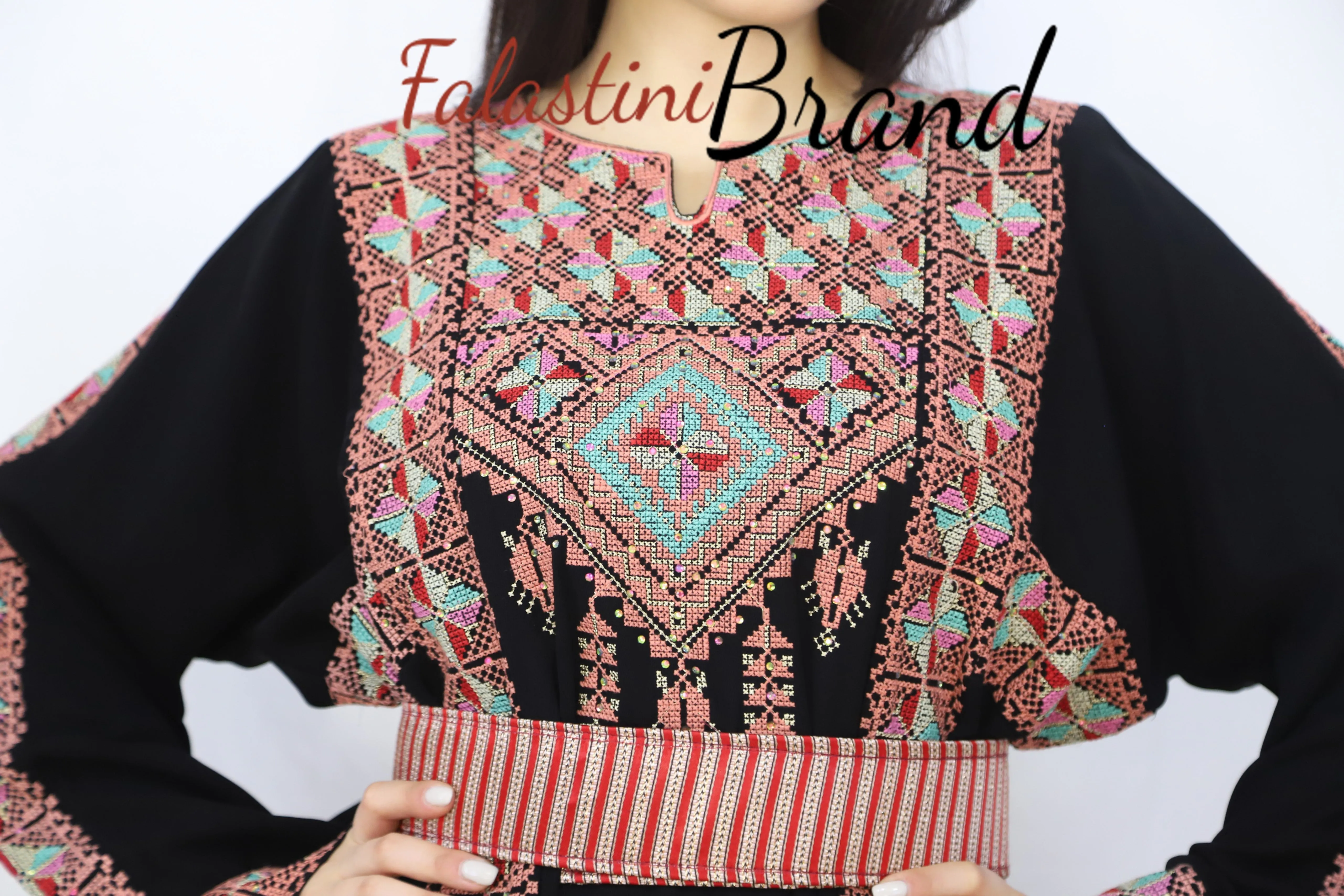 Unique Diamond Pink Embroidered Palestinian Thobe Dress