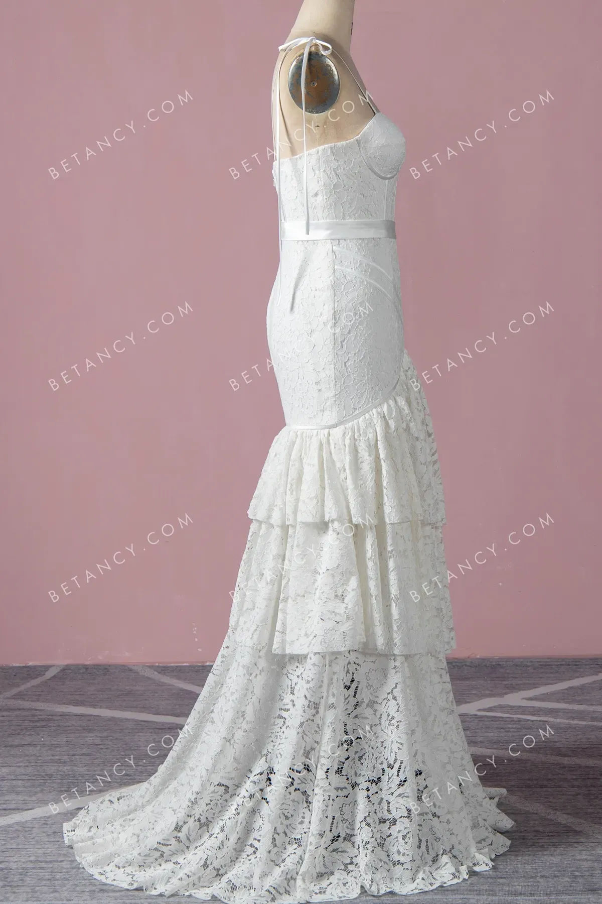 Unique Ivory Lace Corset Tiered A-line Wedding Dress