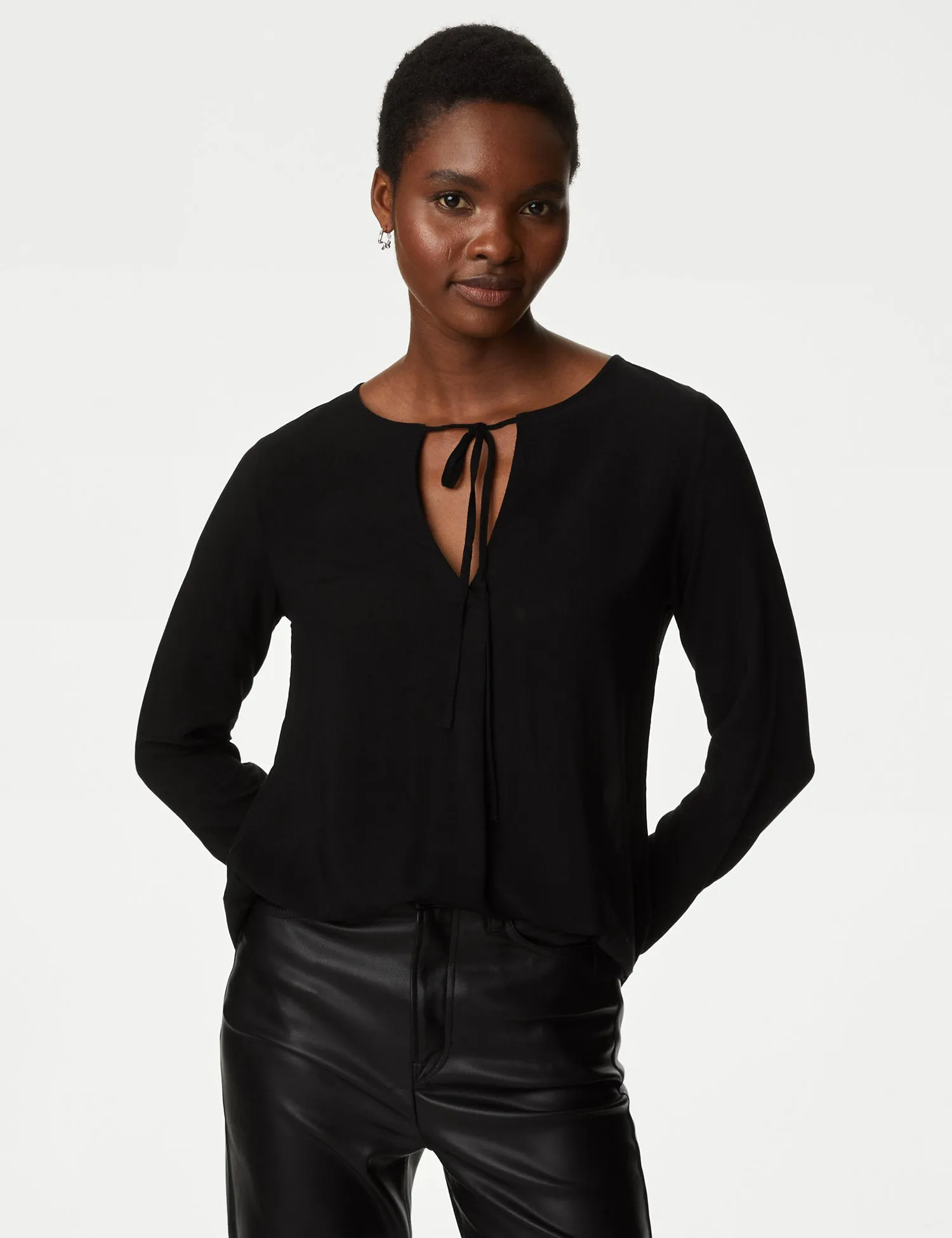 V-Neck Tie Front Blouse