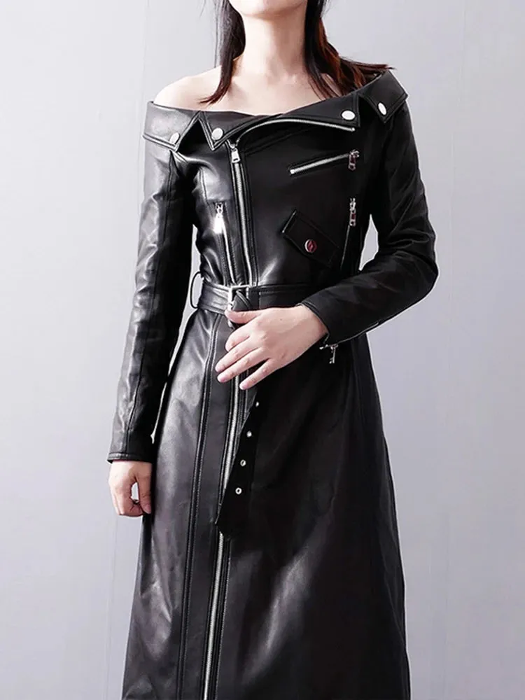 Women's Luxury Handbag Faux Leather Midi Dress